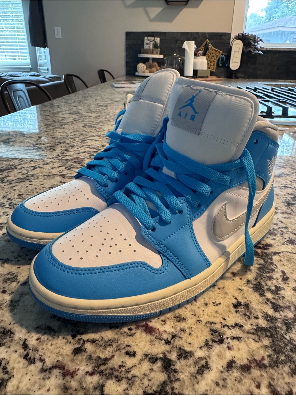 Jordan High-Top Sneakers in University Blue, White & Silver